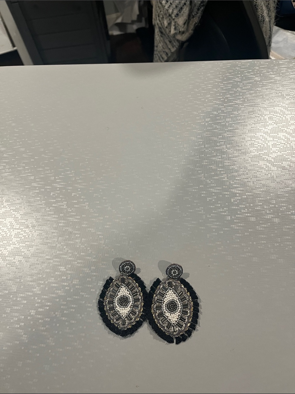 Black and Silver Beaded Oval Drop Earrings - Women Jewelry